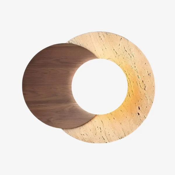 modern travertine wood double globe wall sconce