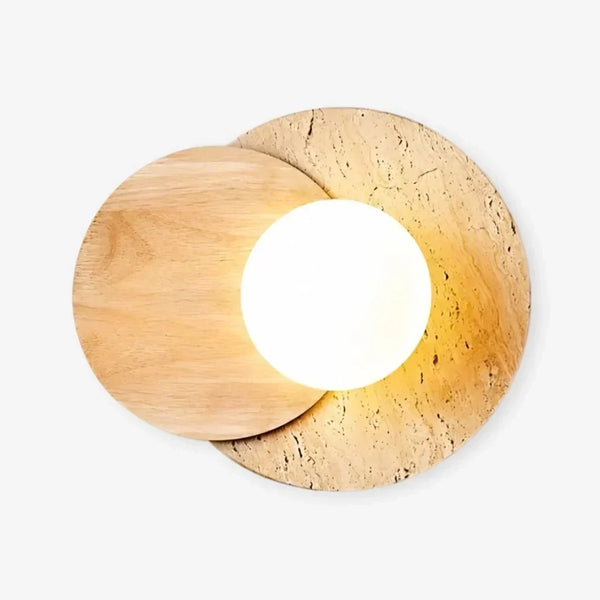 modern travertine wood double globe wall sconce
