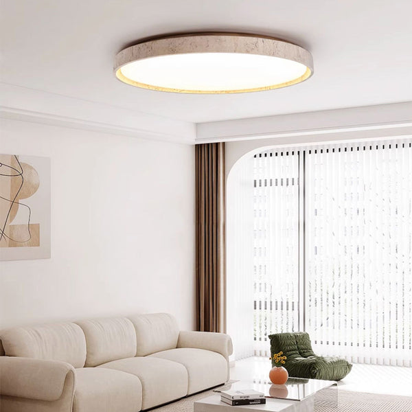modern travertine wood flush mount ceiling light 2
