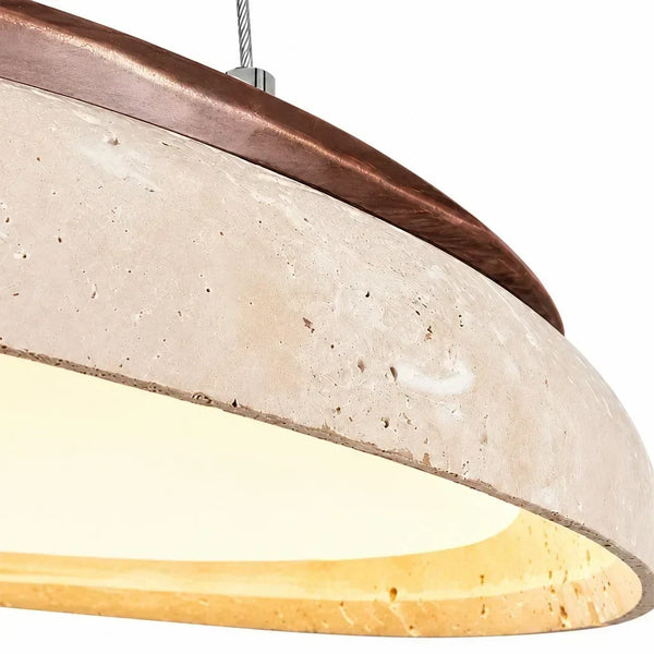 modern travertine wood round wabi sabi pendant light