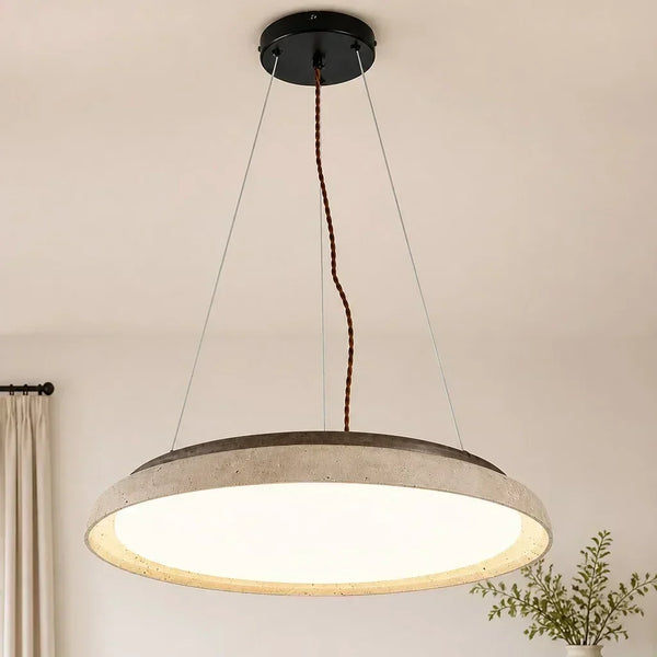 modern travertine wood round wabi sabi pendant light