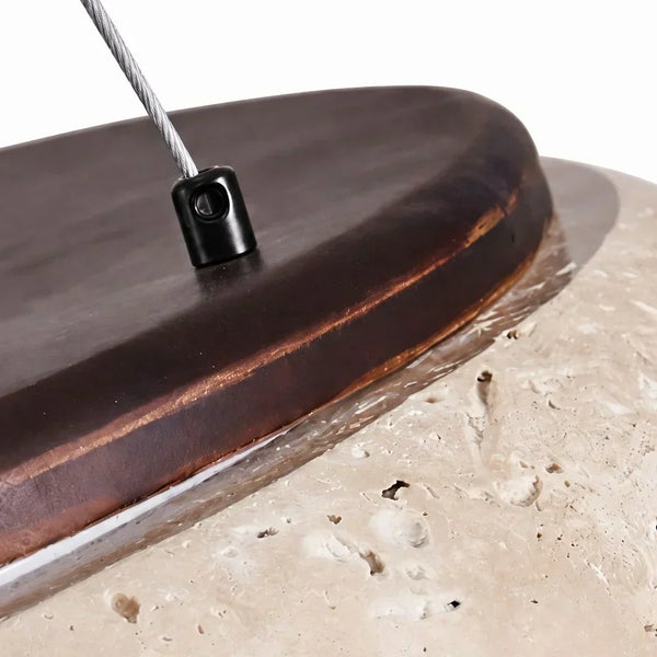 modern travertine wood round wabi sabi pendant light