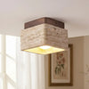 modern travertine wood square semi flush ceiling light