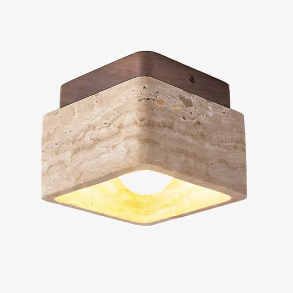 modern travertine wood square semi flush ceiling light