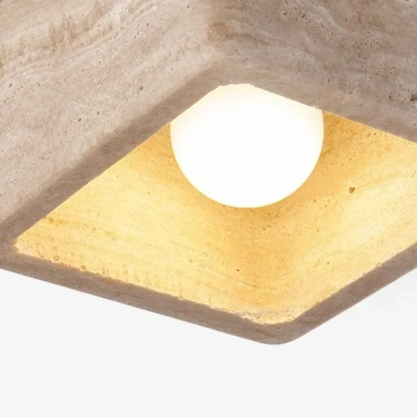 modern travertine wood square semi flush ceiling light