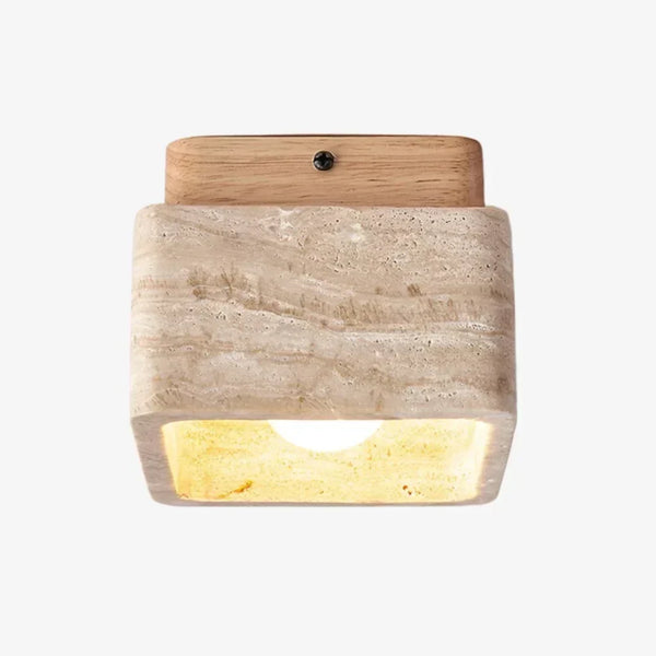 modern travertine wood square semi flush ceiling light