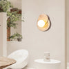 modern walnut beige travertine glass wall lamp