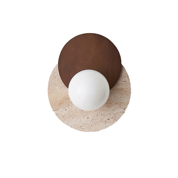 modern walnut beige travertine glass wall lamp