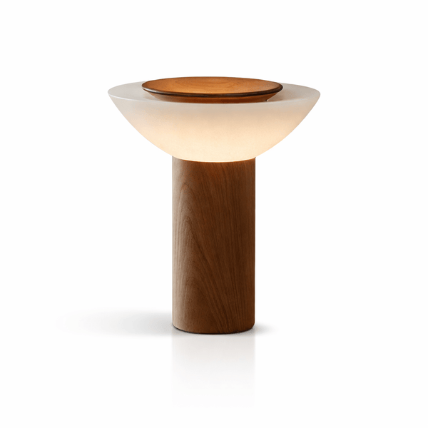 modern walnut frosted glass led table lamp