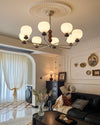 modern walnut frosted glass orb chandelier