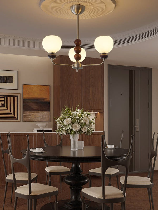 modern walnut frosted glass orb chandelier
