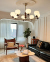 modern walnut frosted glass orb chandelier