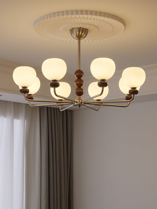 modern walnut frosted glass orb chandelier