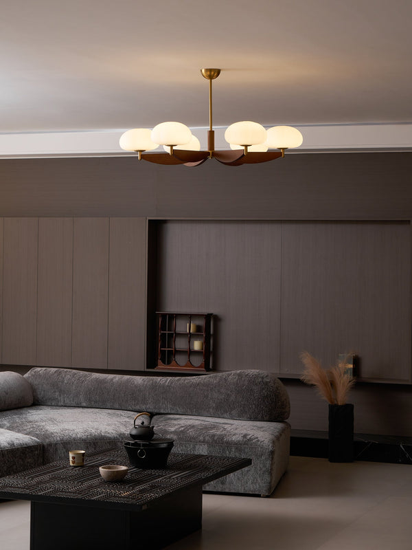 modern walnut gold glass petal chandelier