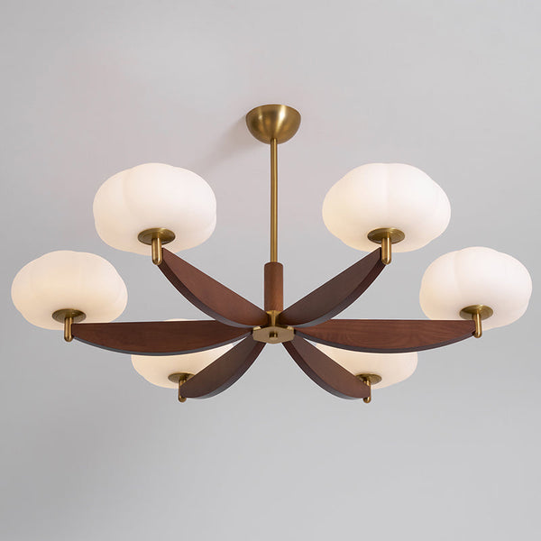 modern walnut gold glass petal chandelier