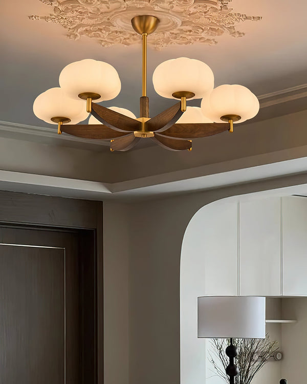 modern walnut gold glass petal chandelier