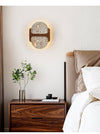 modern walnut travertine disc led wall sconce