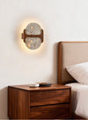 modern walnut travertine disc led wall sconce