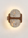 modern walnut travertine disc led wall sconce