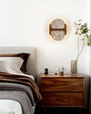 modern walnut travertine disc led wall sconce