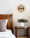 modern walnut travertine disc led wall sconce