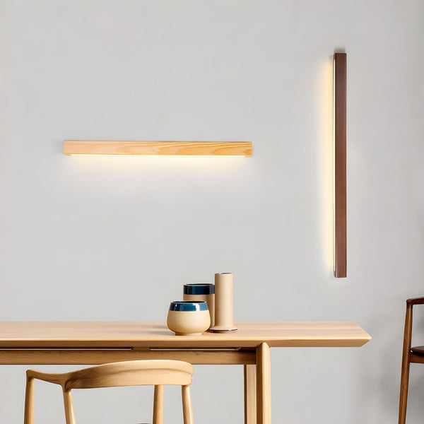 modern walnut wood linear led wall light