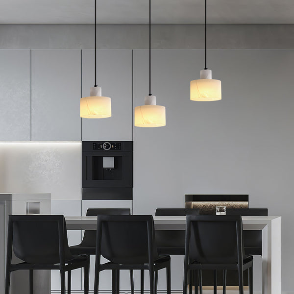 modern white alabaster cylinder pendant lamp