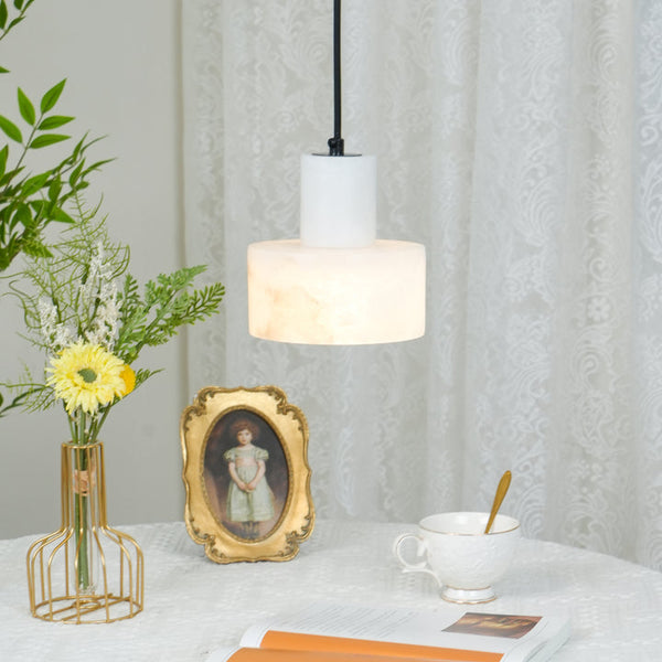 modern white alabaster cylinder pendant lamp
