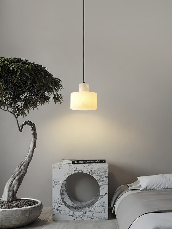 modern white alabaster cylinder pendant lamp
