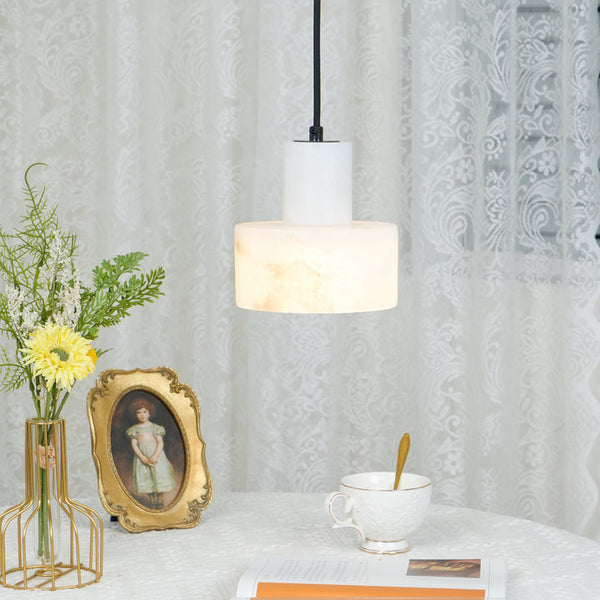 modern white alabaster cylinder pendant lamp