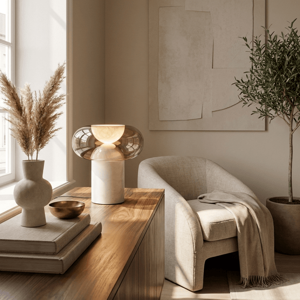 modern white alabaster halo led table lamp