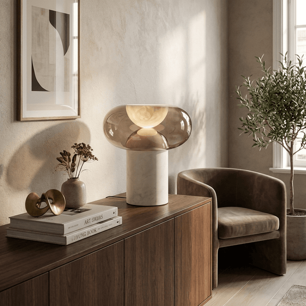 modern white alabaster halo led table lamp