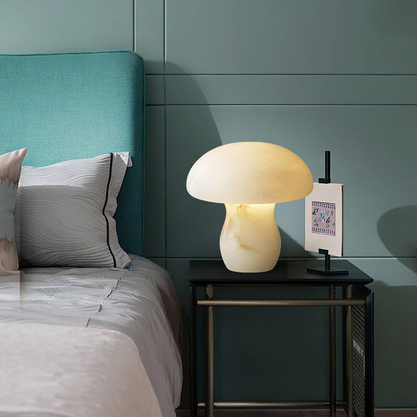 modern white alabaster mushroom table lamp brass