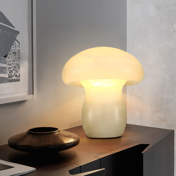 modern white alabaster mushroom table lamp brass