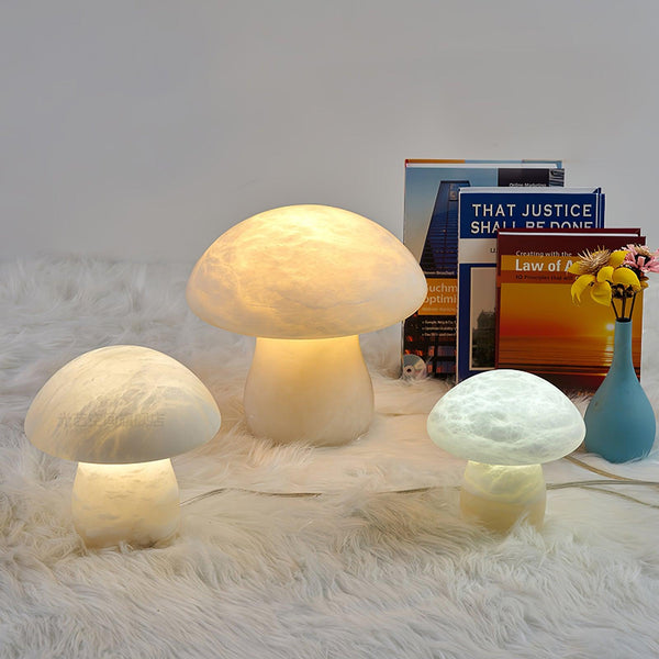 modern white alabaster mushroom table lamp brass