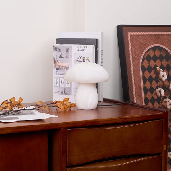 modern white alabaster mushroom table lamp brass