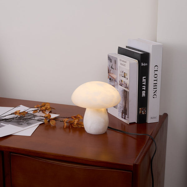 modern white alabaster mushroom table lamp brass