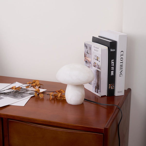 modern white alabaster mushroom table lamp brass