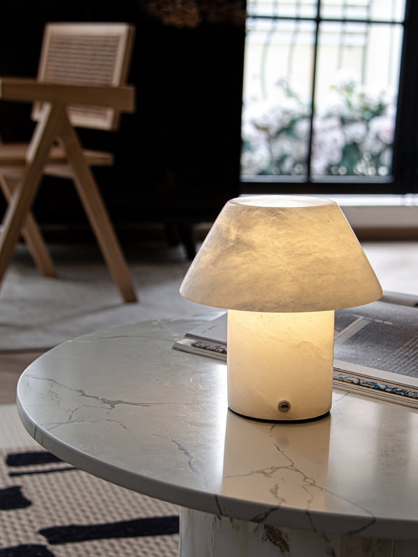 modern white alabaster orb table lamp