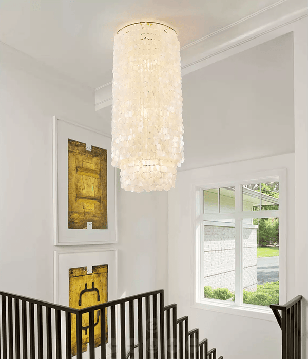 modern white capiz shell column chandelier