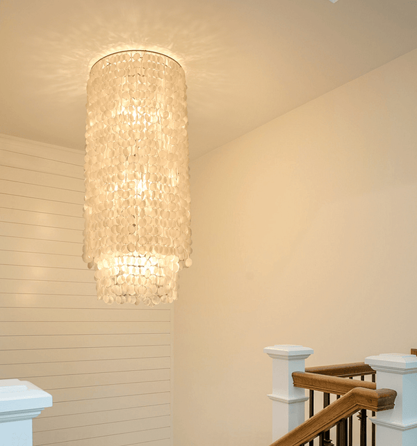 modern white capiz shell column chandelier