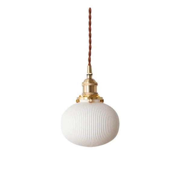 modern white ceramic pleated pendant light copper