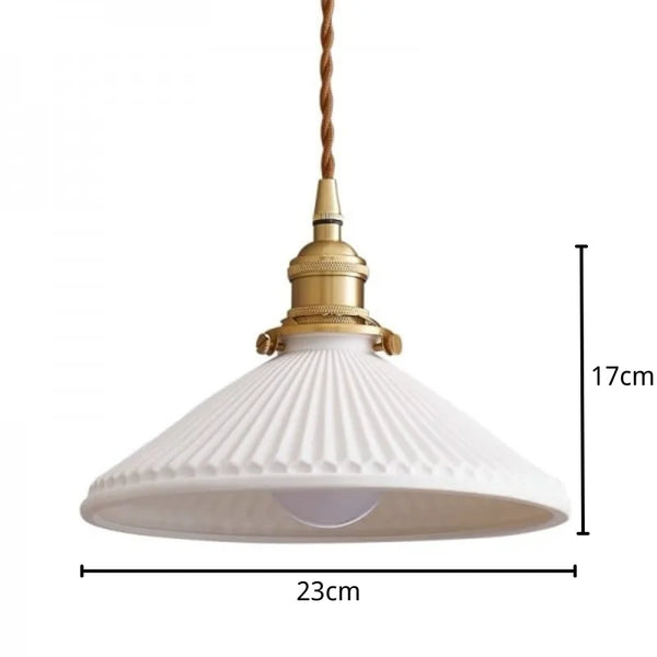 modern white ceramic pleated pendant light copper