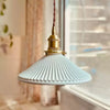 modern white ceramic pleated pendant light copper