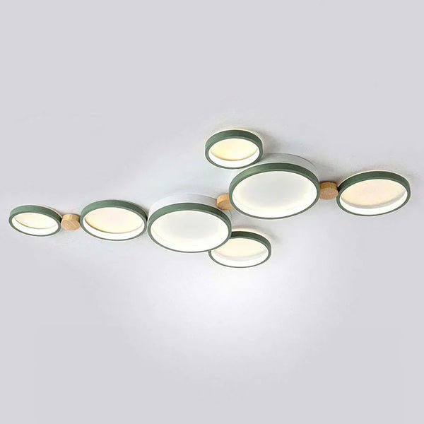 modern white iron wood circle array led flush mount