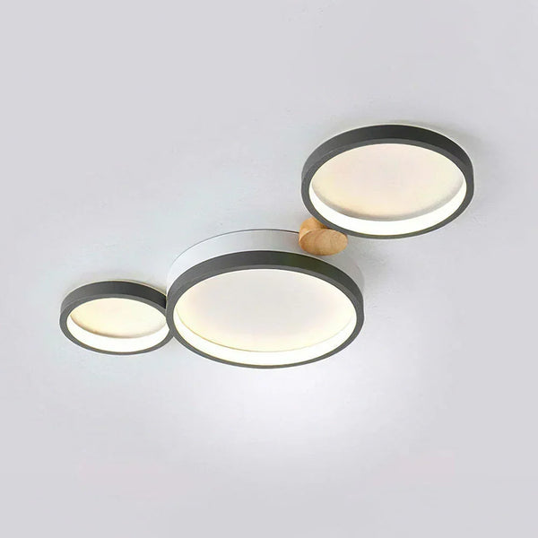 modern white iron wood circle array led flush mount