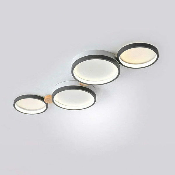 modern white iron wood circle array led flush mount