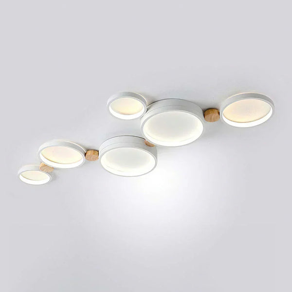 modern white iron wood circle array led flush mount
