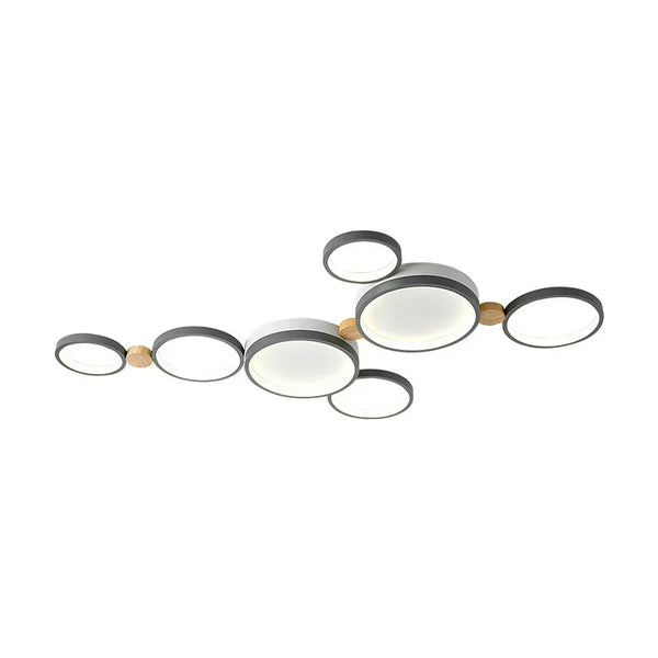 modern white iron wood circle array led flush mount