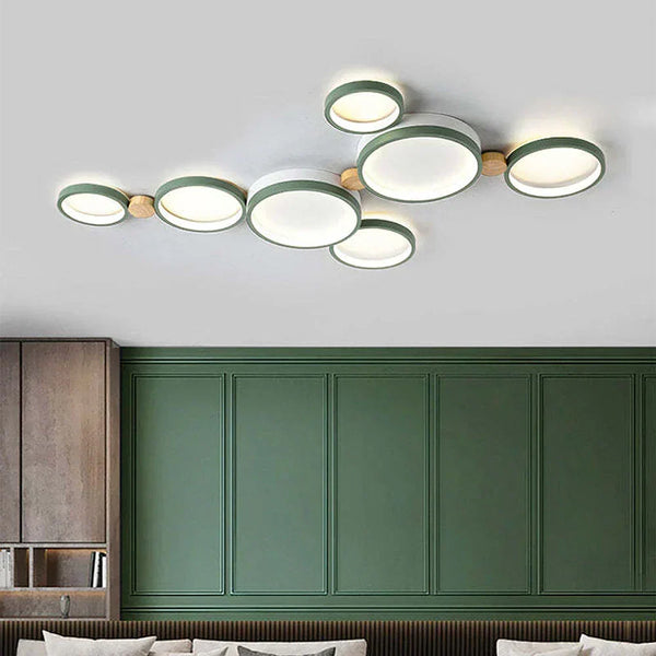 modern white iron wood circle array led flush mount